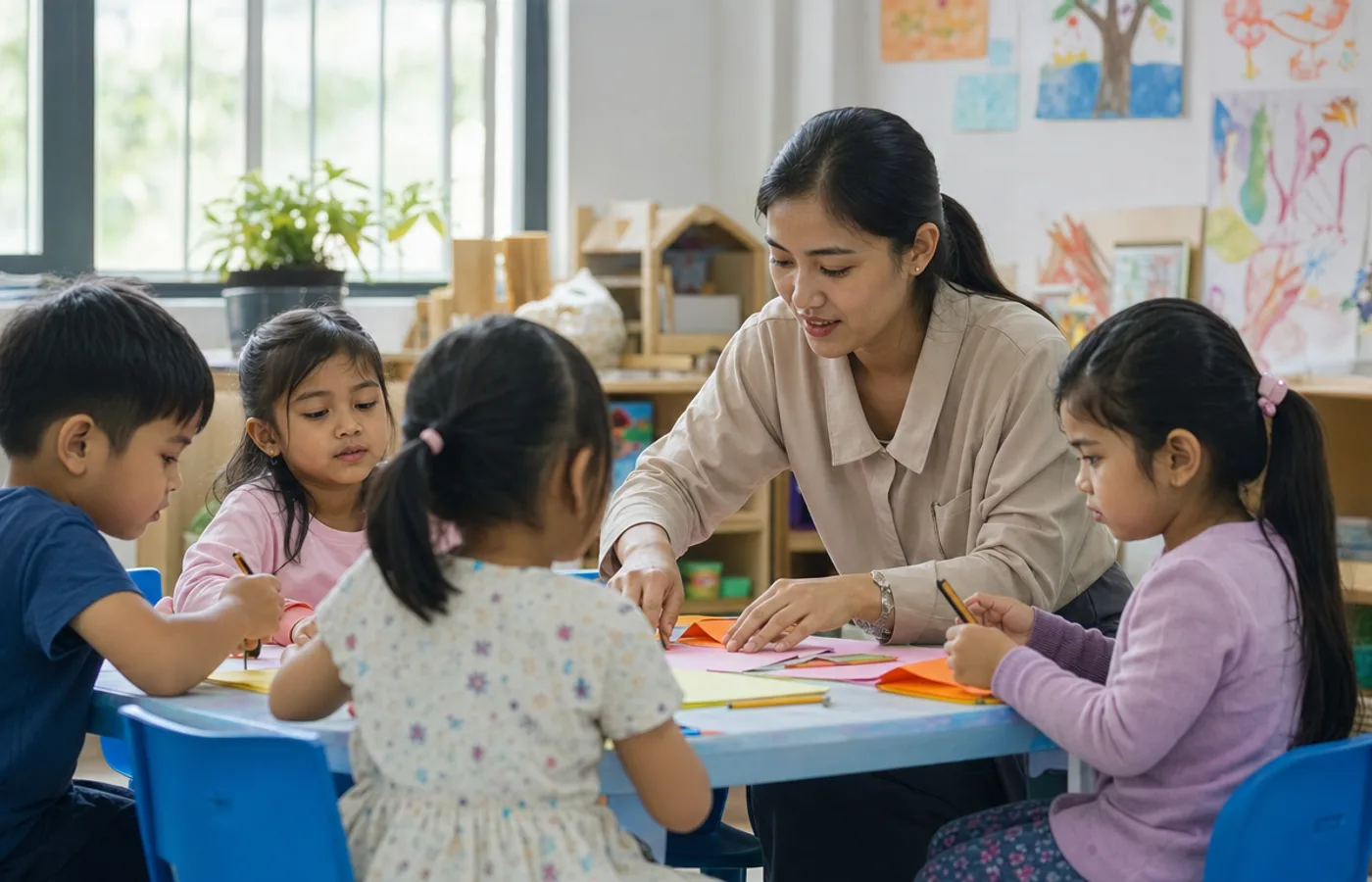 Guru membimbing kanak-kanak untuk program Diploma Eksekutif Pendidikan Awal Kanak-Kanak KTAC